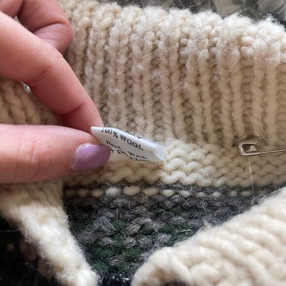 Handmade in Ecuador Zip-Front Oversized Boho 100% Wool‎ Sweater Cardigan - Picture 3 of 13